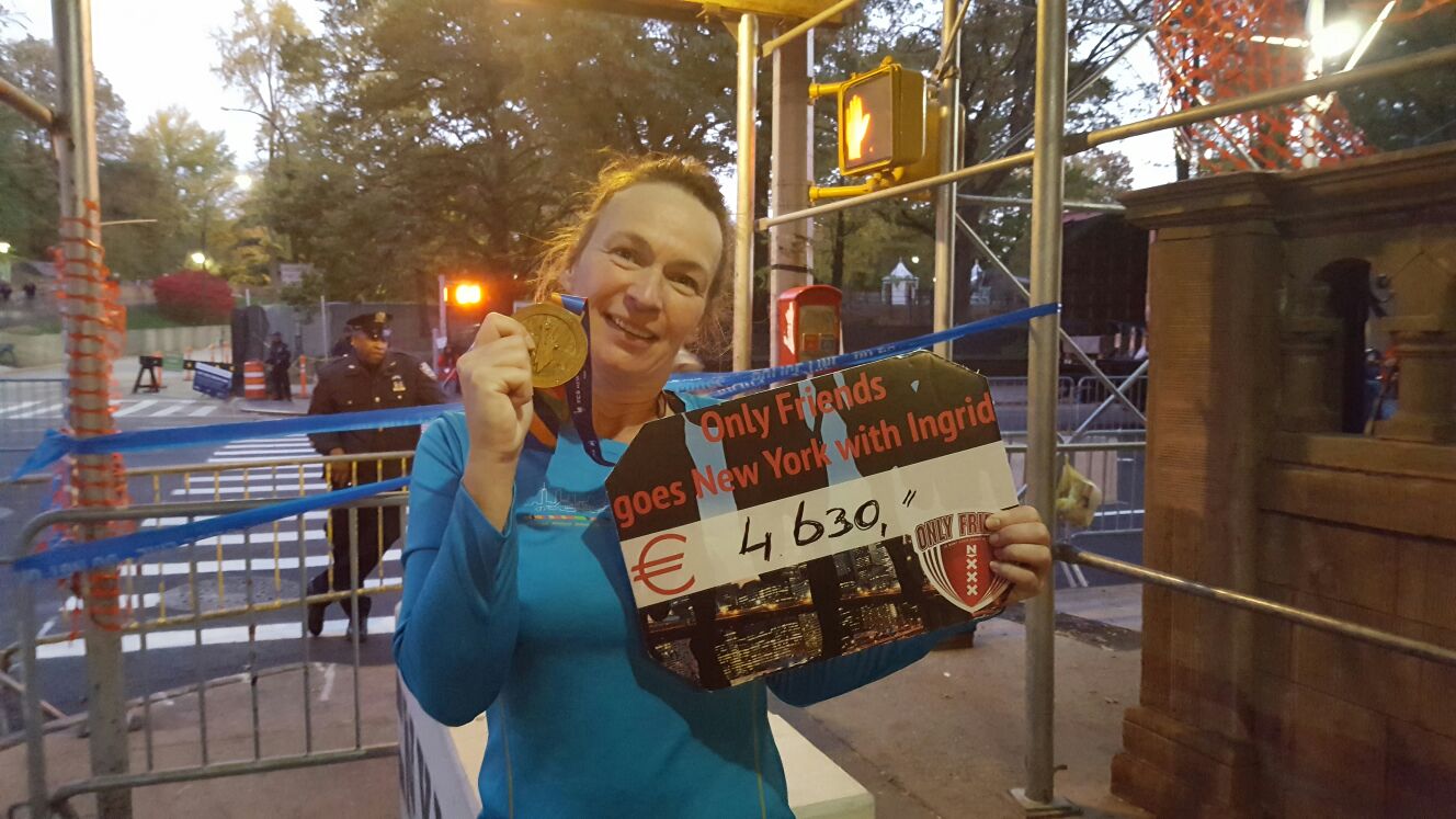 Onze Ingrid na afloop van de NY Marathon